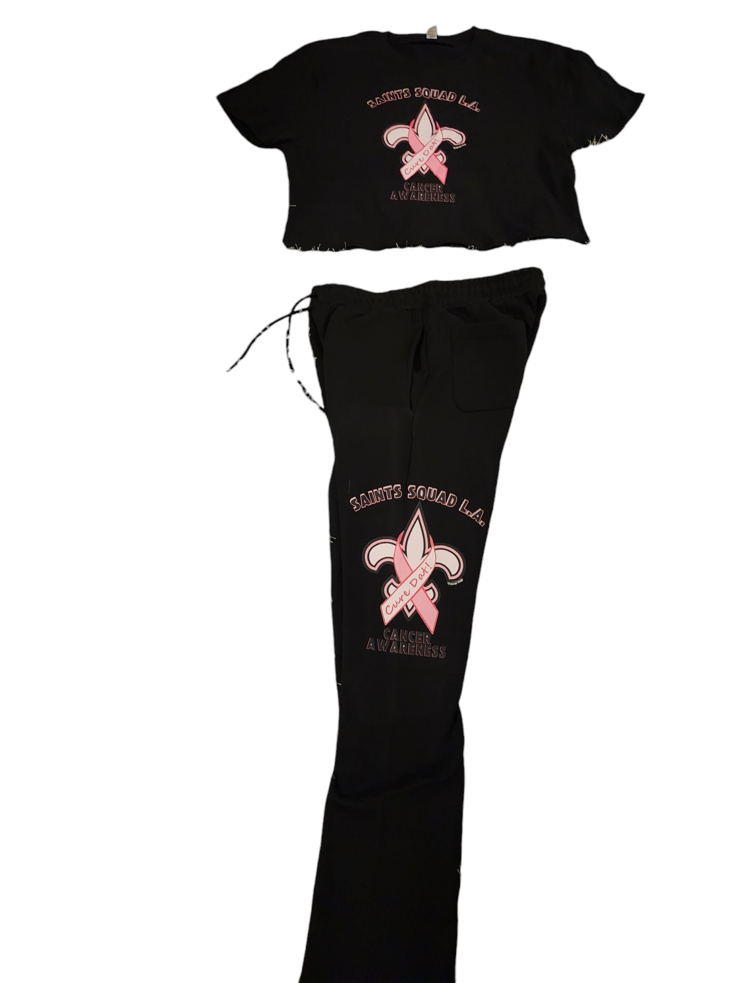 Saints Squad L.A. Cancer Awareness Cropped Tee and Jogger Set