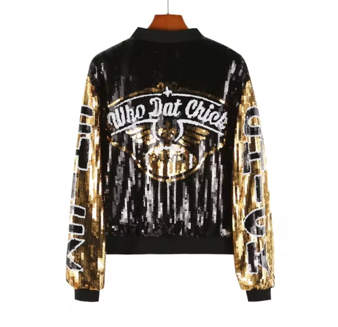 Dat Chick Sequin Bomber Jacket – Bold & Stylish Statement Piece