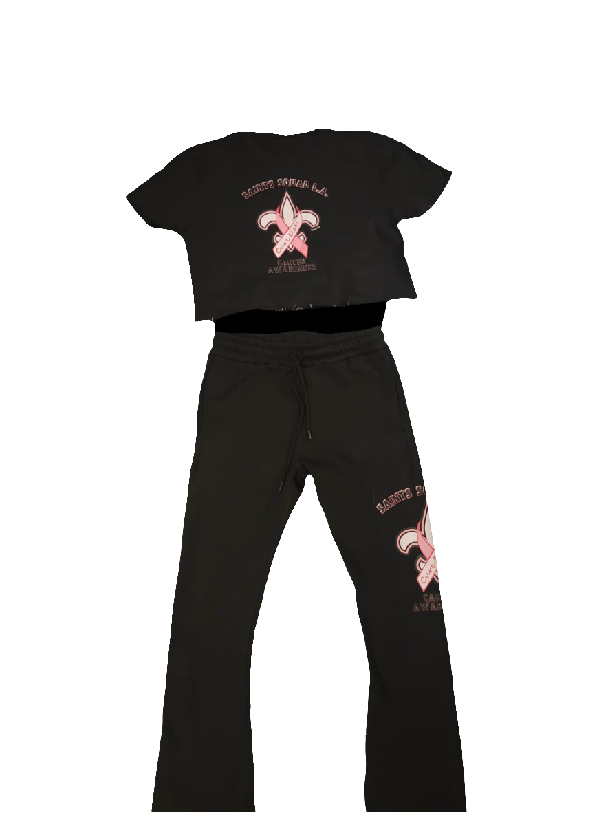Saints Squad L.A. Cancer Awareness Cropped Tee and Jogger Set