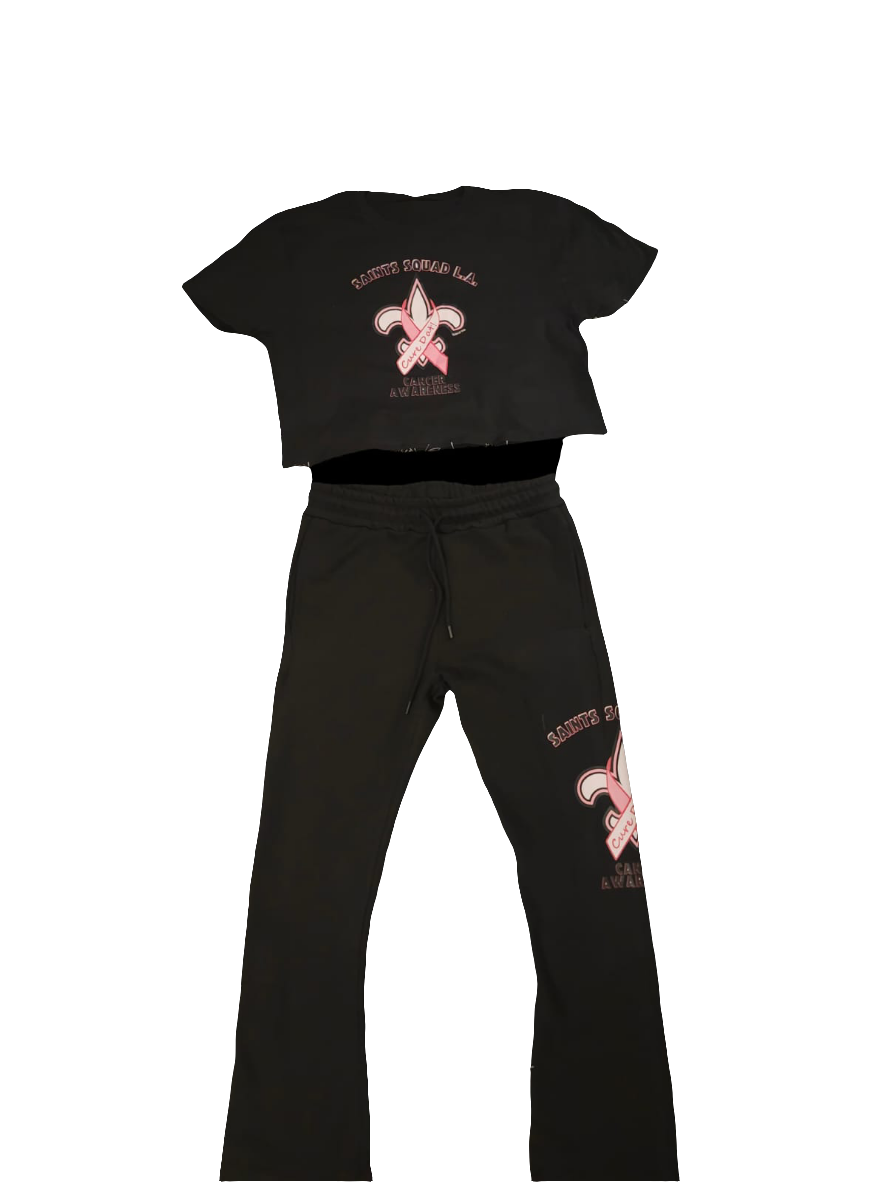 Saints Squad L.A. Cancer Awareness Cropped Tee and Jogger Set